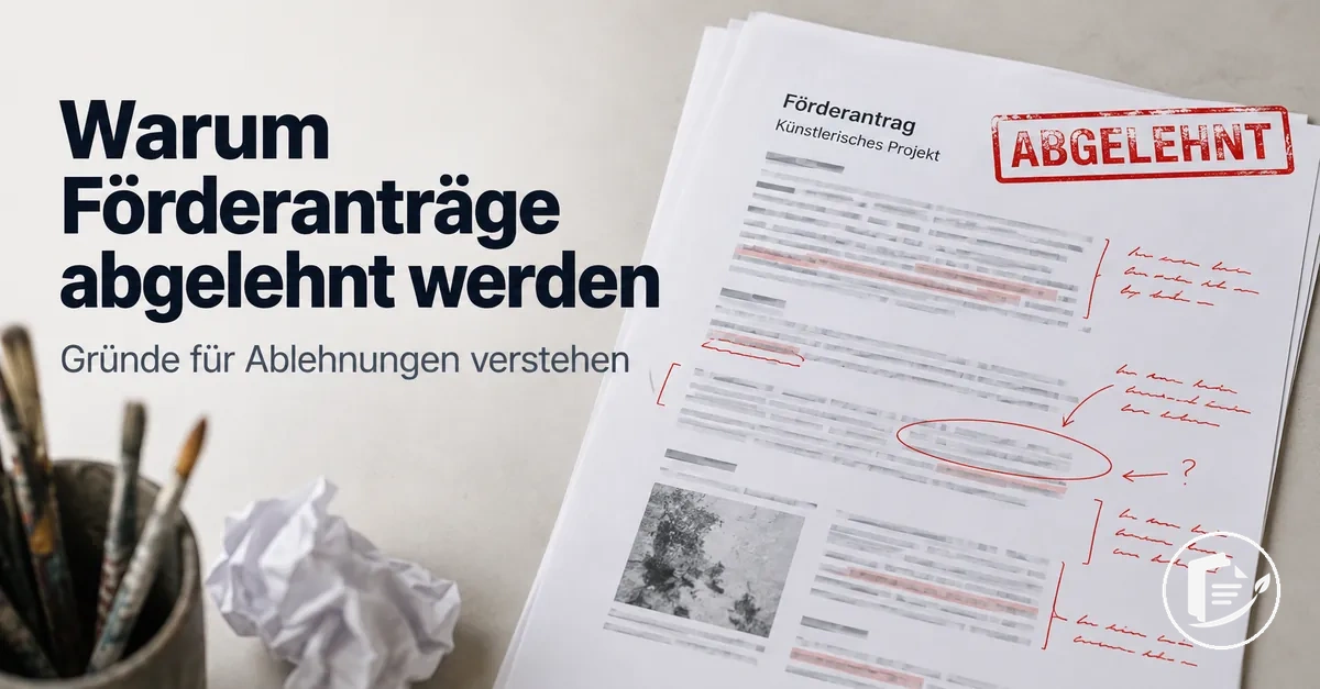 Abgelehnter Förderantrag eines Künstlers mit Anmerkungen aus der Prüfung