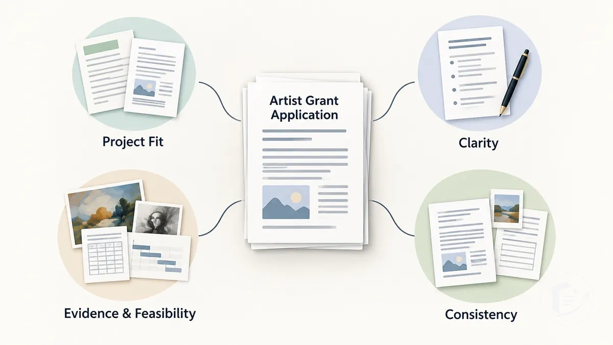 Illustration of key qualities in a strong artist grant application