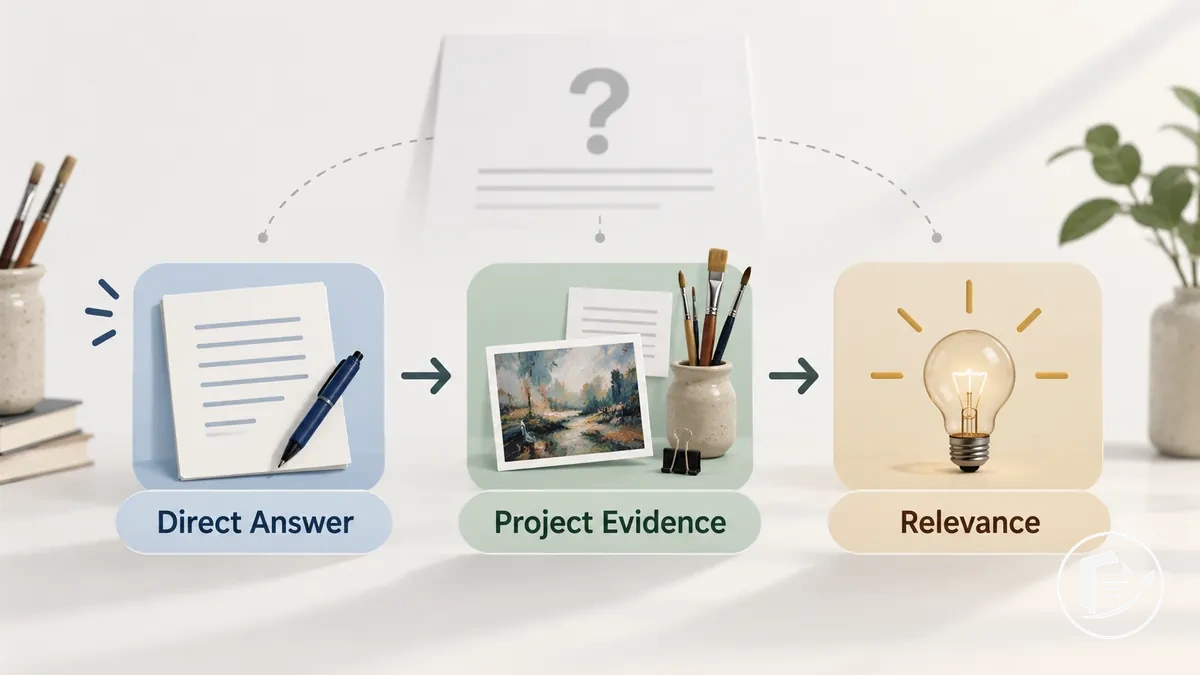 Three-step artist grant response structure from direct answer to supporting detail and relevance