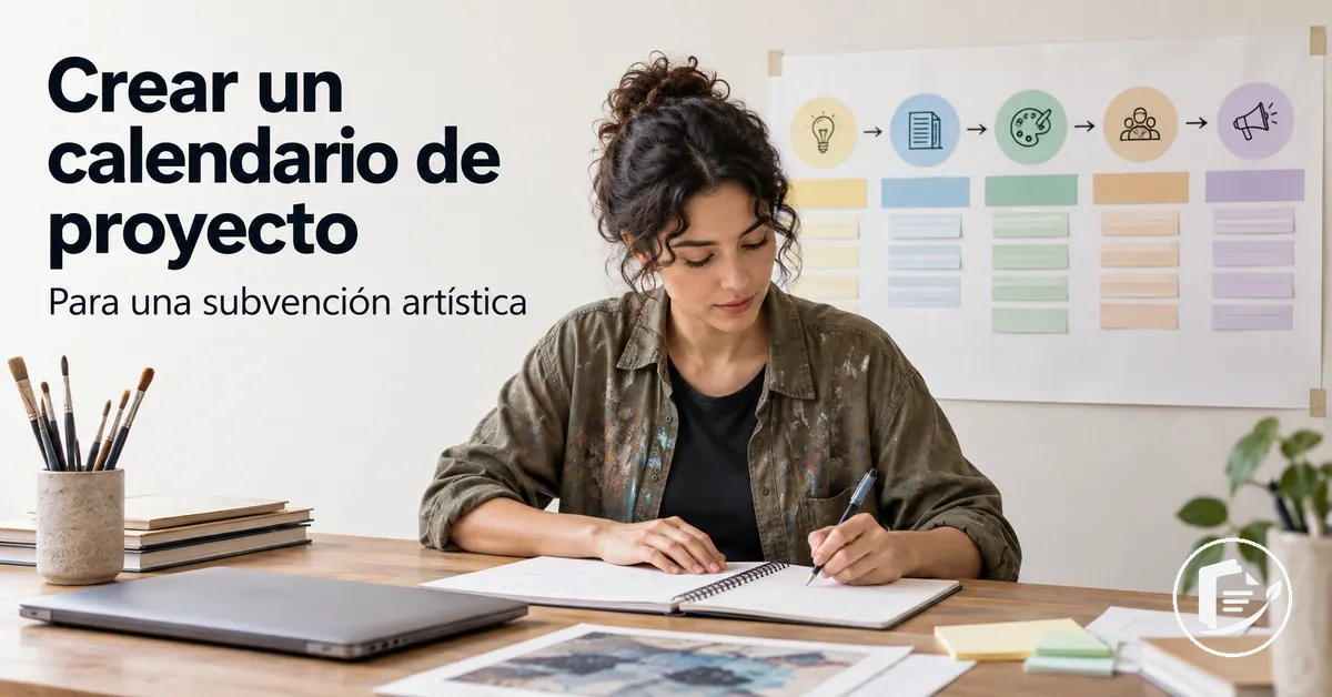 Artista organizando el calendario de un proyecto para una solicitud de subvención
