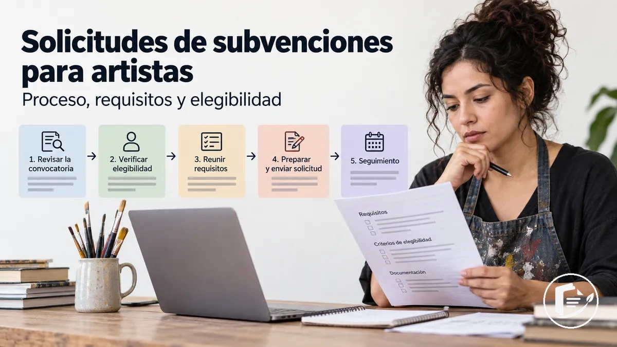 Artista revisando los requisitos y criterios de elegibilidad de una subvención