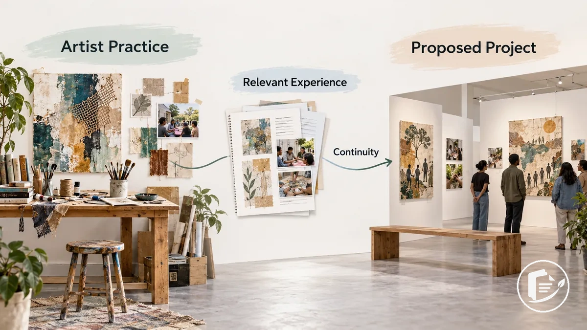 Exemplo anotado de edital artístico mostrando a conexão entre a prática artística e o projeto proposto